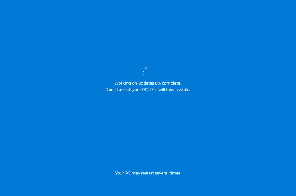 Screenshot of the Windows update screen